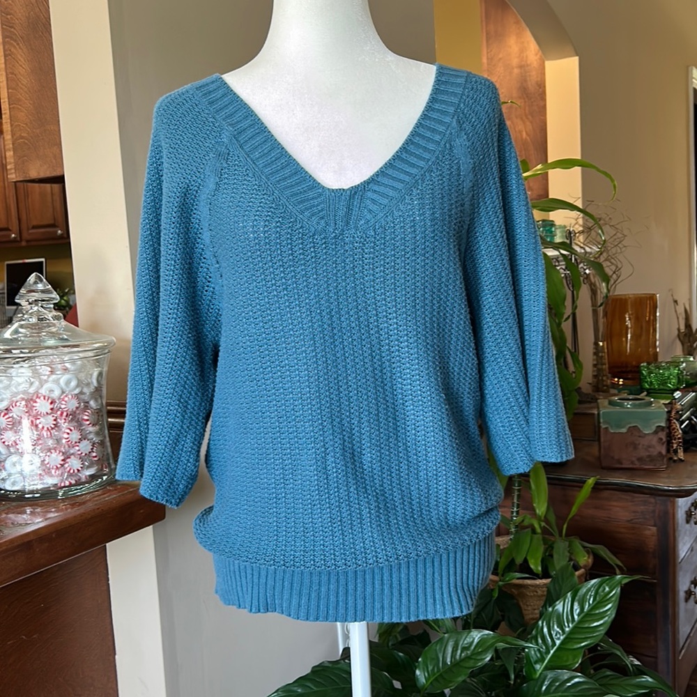 J Jill teal 3/4 sleeve v-neck sweater szS